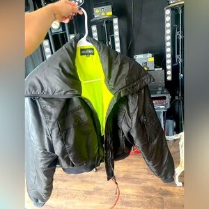 Black Nylon cropped puffer bomber cropped jacket (neon green) oversized